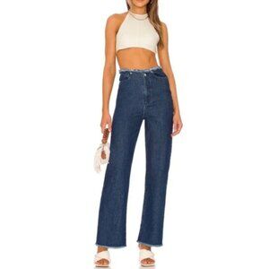 weworewhat Indigo Denim True Blue Frayed Straight Wide Leg Raw Hem Jeans Size 27